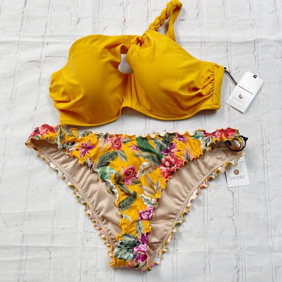 Shade & Shore NWT yellow floral bikini size M & 34C - Picture 1 of 6